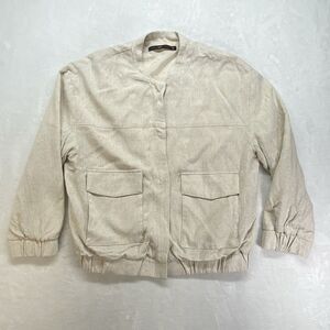 Azel Hazel jacket Womens Medium bomber linen bIend ivory snap front casual woven